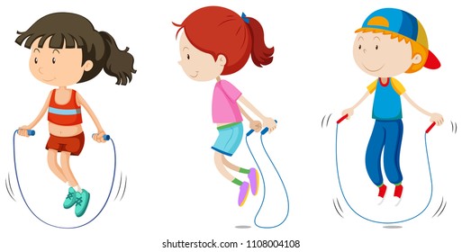 Set of children skipping illustration