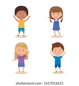 set of children standing on white background vector illustration design
