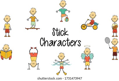 Set of Children Stick Characters