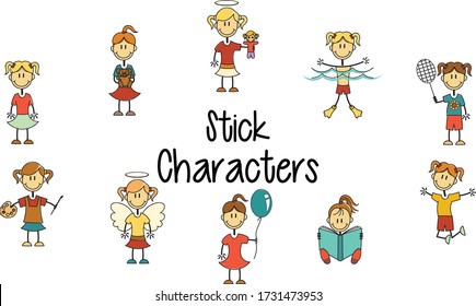 Juego de caracteres de palo para niños