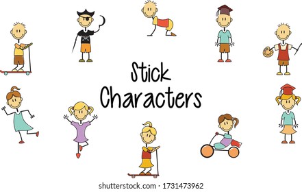 Set of Children Stick Characters