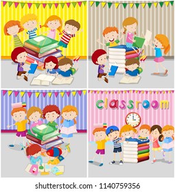 A set of children study illustration
