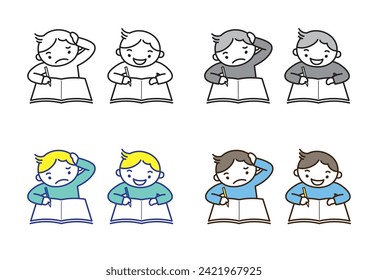 Conjunto de niños que estudian libros problemáticos