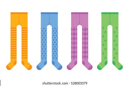 Set of children tights with different designs. Vector