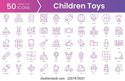 Set of children toys icons. Gradient style icon bundle. Vector Illustration