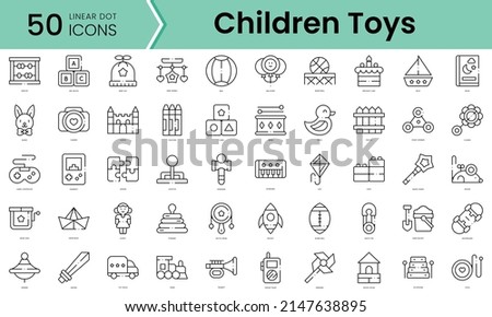 Set of children toys icons. Line art style icons bundle. vector illustration