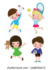 set of children with toys isolated on Background vector illustration