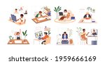 Set of children using PC and laptops. Kids playing computer games, coding, studying and chatting with friends online. Colored flat vector illustration of boys and girls isolated on white background