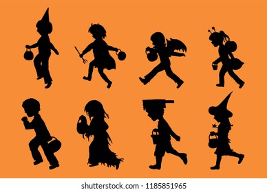 Set of children vector are running.Children silhouette on white background.
