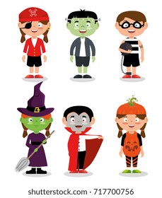 set of children wearing halloween custom