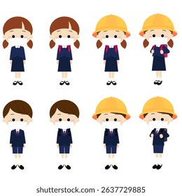 Set of children wearing masks to enter school