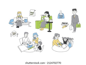  A set of children who master the computer. Comical handwritten illustrations of people. Simple coloring of vector line drawings.