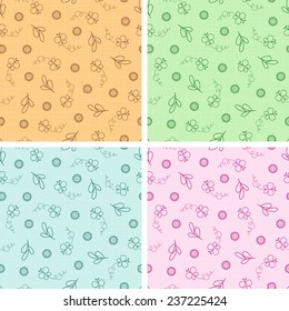 Set of children`s backgrounds. Butterflies and flowers on grid texture. Kids seamless pattern. Wallpaper for children.