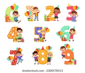 Conjunto de ilustraciones del número de cumpleaños de los niños