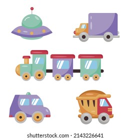 Set of children's car toys in light colors