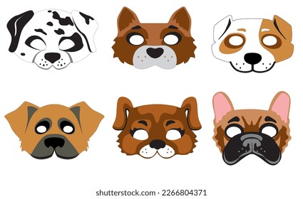 Set von Karnevalmasken für Kinder. Hundegesicht.