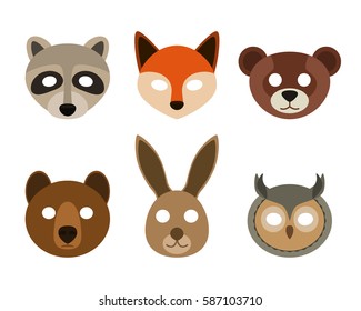 Set children's carnival masks in the form of forest animals. flat vector illustration isolate on a white background
