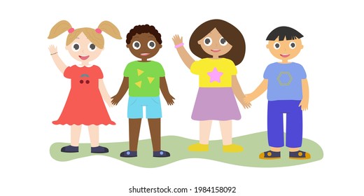 Un conjunto de personajes infantiles de diferentes razas y nacionalidades. Ilustración vectorial.