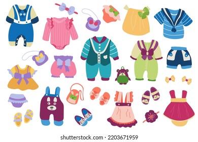 Set Childrens Clothes Accessories Drawn Style Stock Vector (Royalty ...