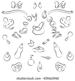 set of children's clothes for babies, baby boom with an inscription on a white background