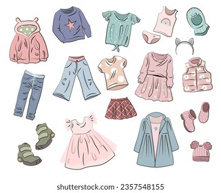 
Set of children's clothes drawing. Isolate on a white background. Vector illustration