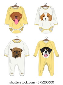 Set children's clothes for newborn baby with different applications of dogs