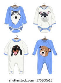 Set children's clothes for newborn baby with different applications of dogs