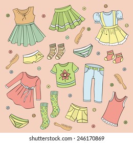 Set of children's clothes, vector design elements
