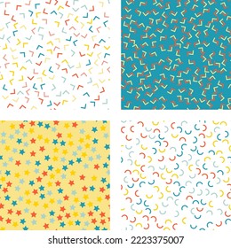 Conjunto de patrones coloridos de los niños con elementos abstractos