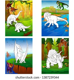 Set of children's coloring with dinosaurs. Coloring for kids.