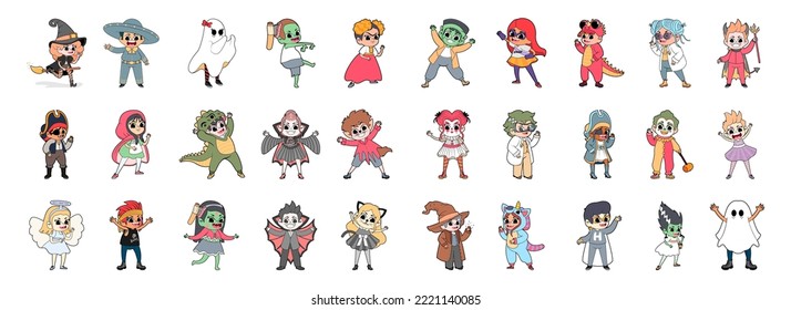 Set of childrens disguised Hallloween costume Vector