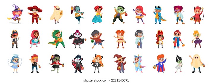 Set of childrens disguised Hallloween costume Vector