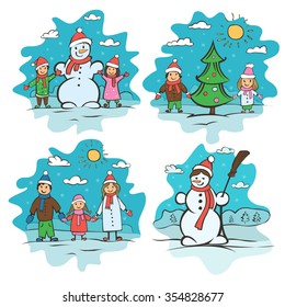 set of children's drawings. Christmas card vector illustration