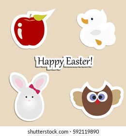 a set of children's Easter stickers. collection of labels for decoration and decoration of eggs. vector illustration