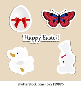 a set of children's Easter stickers. collection of labels for decoration and decoration of eggs. vector illustration