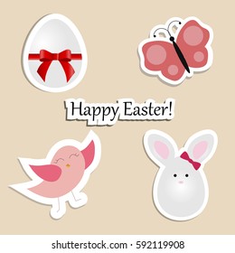 a set of children's Easter stickers. collection of labels for decoration and decoration of eggs. vector illustration