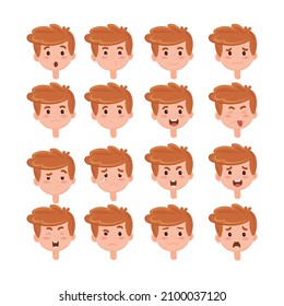 Set of children's emotions. The emotions of a little boy. Vector isolated illustration.