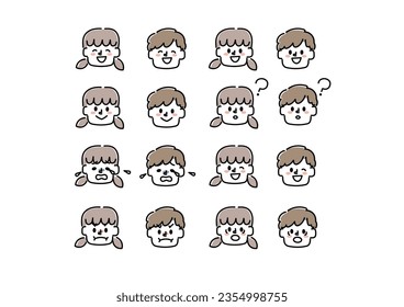 A set of children's face icons with various expressions
