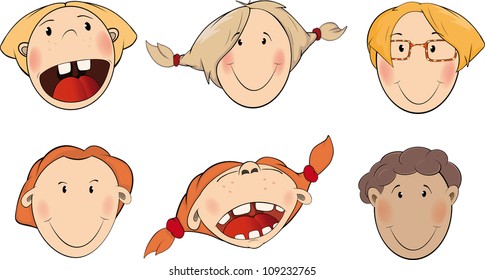 Set of children's faces cartoon