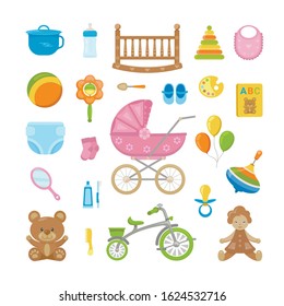 Set of children's goods. Collection vector illustrations for shops, websites, books.