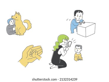  Un conjunto de crecimiento infantil, una persona manuscrita cómica, un vector y un simple coloreado de dibujos de línea.
