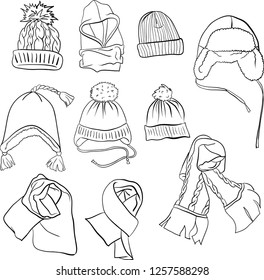 Set of children's hats and scarfs for boys and girls