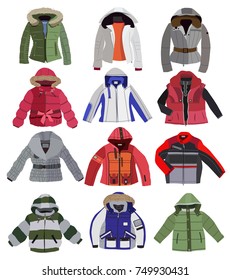 set of children's jackets isolated on white background