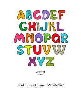 A set of children's letters. Interesting stitched alphabet. A set for school education. Vector illustration