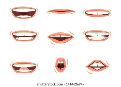 A set of children's or men's lips. Various expressions of emotions, a collection of gestures lips. Children's or men's lips express different emotions.