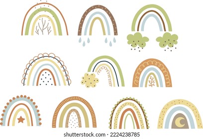 Establecer la ilustración vectorial de los arcos multicolores para diseño, impresión, patrón, aislado en fondo blanco