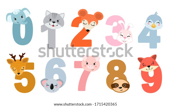 Set Childrens Numbers Animals Vector Illustration Stock Vector (royalty 