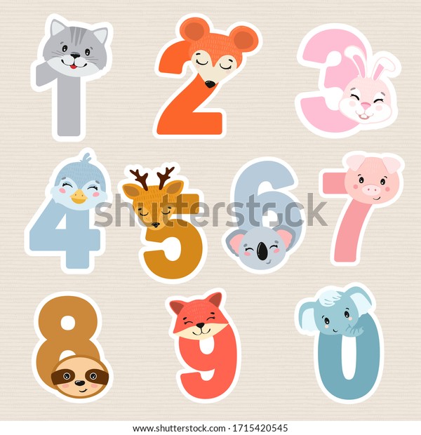 Set Childrens Numbers Animals Vector Illustration Stock Vector (Royalty ...