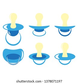 Set of children's pacifiers. Simple template nipple dummy for newborn baby.