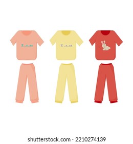 Set of children's pajamas. Cute warm pajamas for kids. Pants and a T-shirt for sleeping.  Vector illustration.